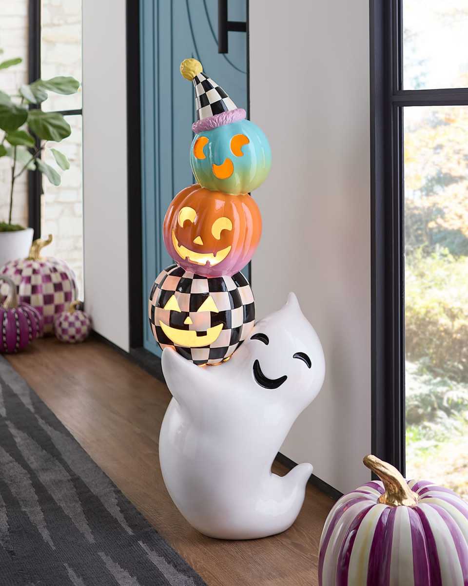 Trick or Treat Illuminated Ghost with Pumpkins Figurine
