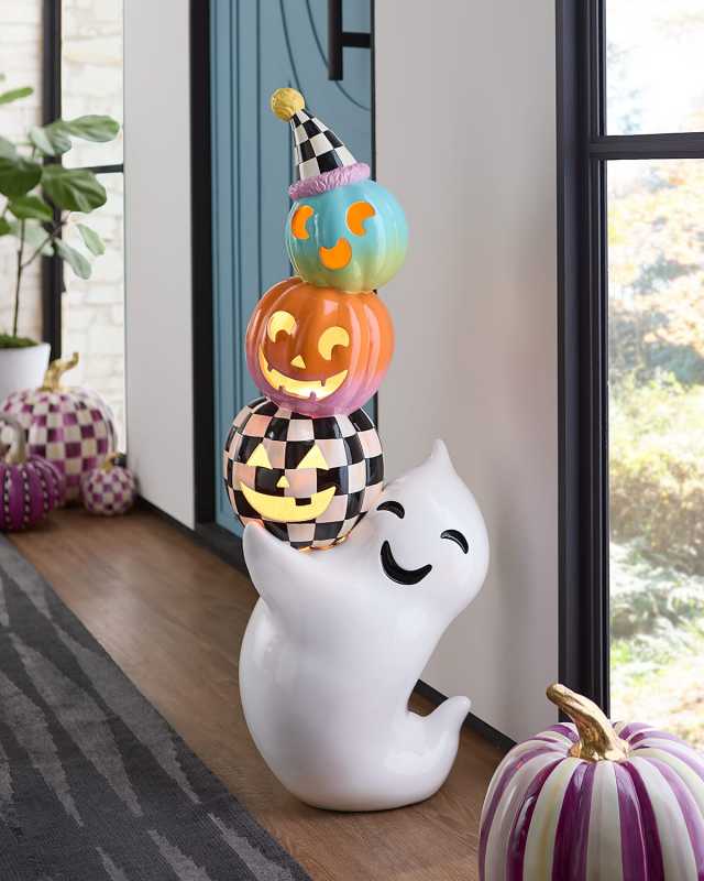 Trick or Treat Illuminated Ghost with Pumpkins Figurine