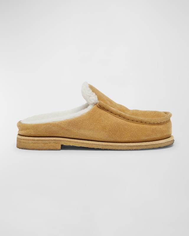 Suede Shearling Loafer Mules