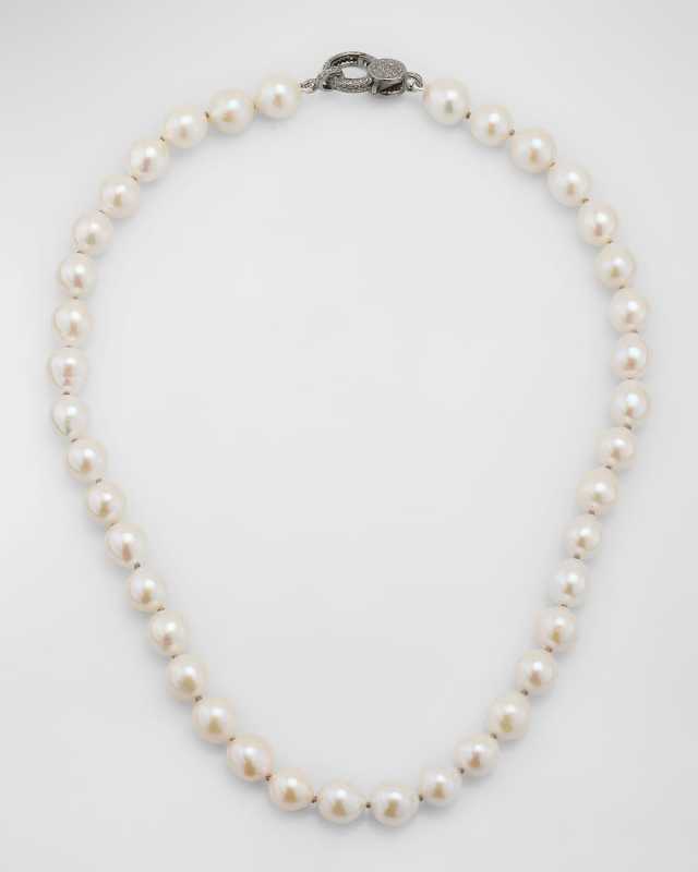 White Edison Freshwater Pearl Necklace with Diamond Clasp, 18"L