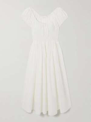DOEN Quinn tie-detailed shirred organic cotton-poplin midi dress