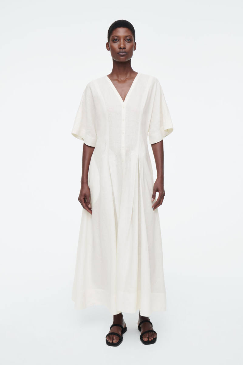 COS PLEATED A-LINE MIDI SHIRT DRESS $170