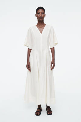COS PLEATED A-LINE MIDI SHIRT DRESS $170