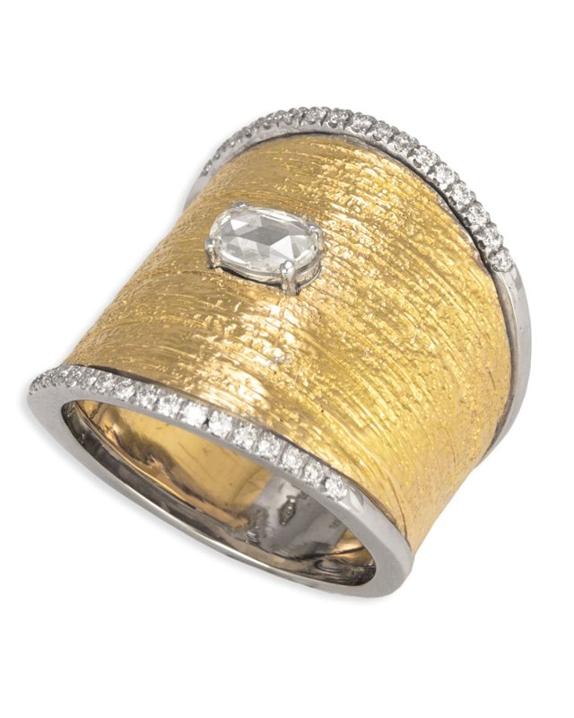 18k Wide Ring w/ Diamond Trim, Size 6.75