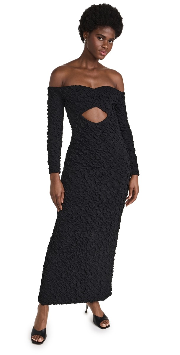 Dur Doux Maxi Diamond Front Puckered Knit Dress Black