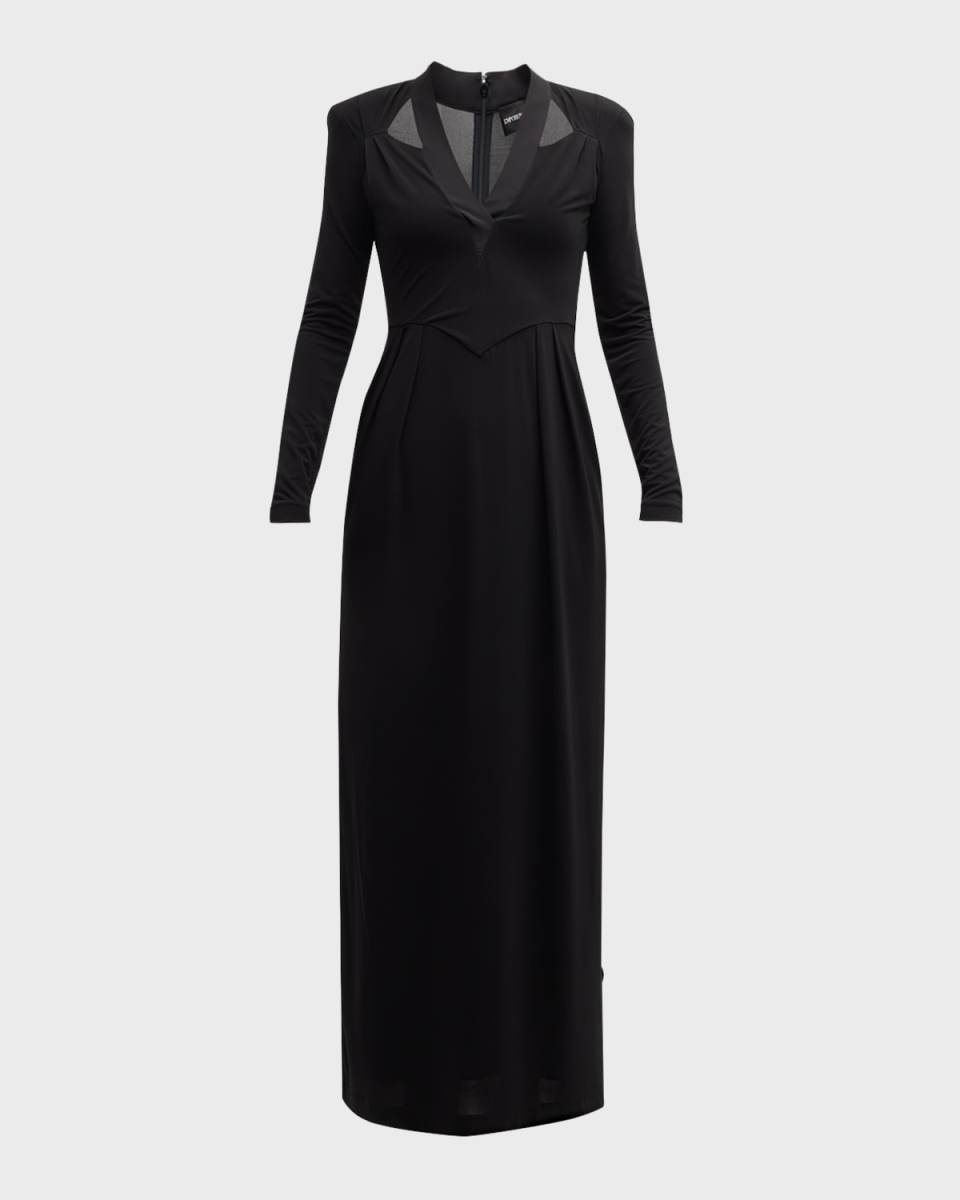 Pleated Cutout Column Gown