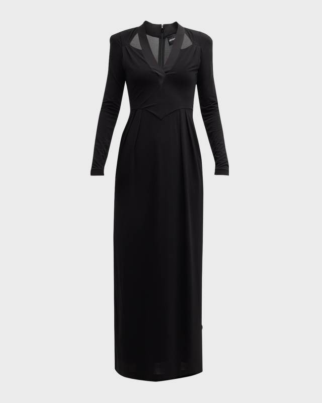 Pleated Cutout Column Gown