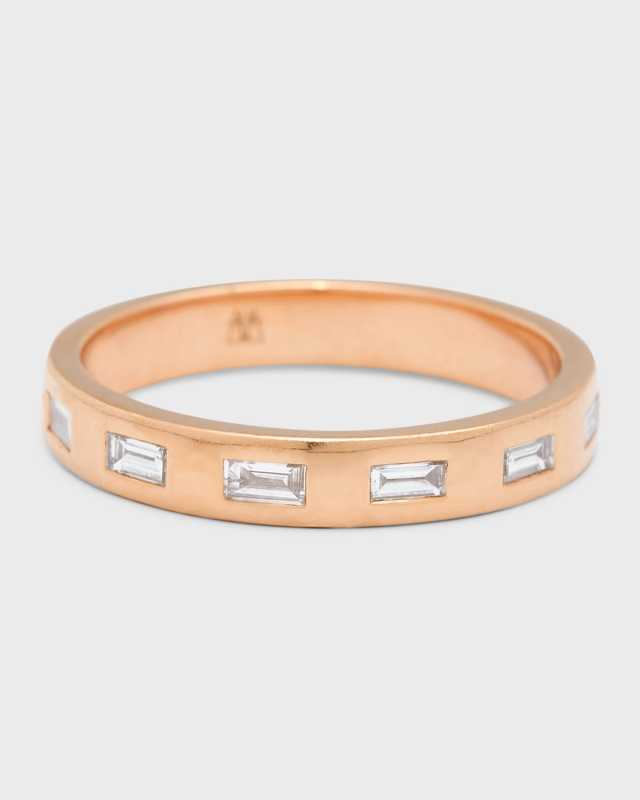 Ottoline Rose Gold Band Ring with Gypsy-Set Baguettes