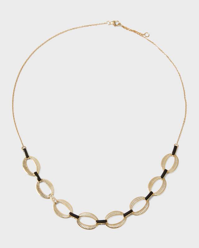 Black Enamel Diamond Chunky Chain Necklace