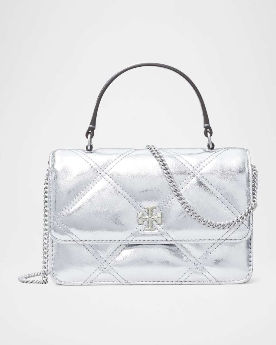 Kira Mini Quilted Metallic Leather Top-Handle Bag