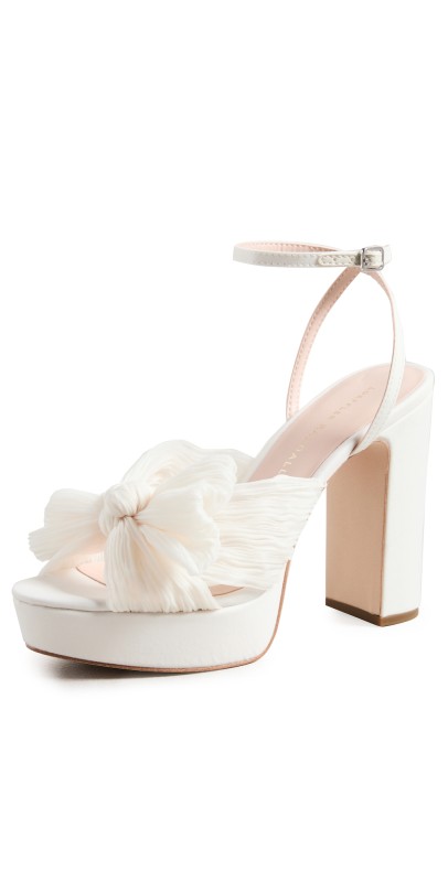 Loeffler Randall Natalia Platform Pleated Bow Sandals Pearl