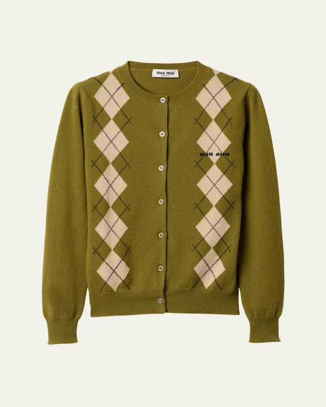 Argyle Long Sleeve Cashmere Cardigan