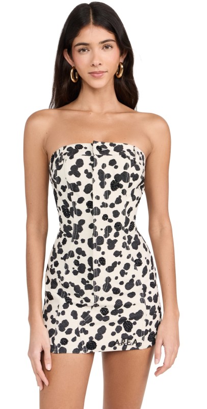 Area Dalmatian Denim Strapless Mini Dress Black/Off White