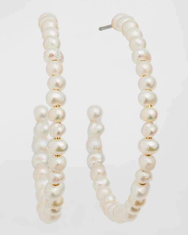 Freshwater Pearl Medium Hoop Earrings
