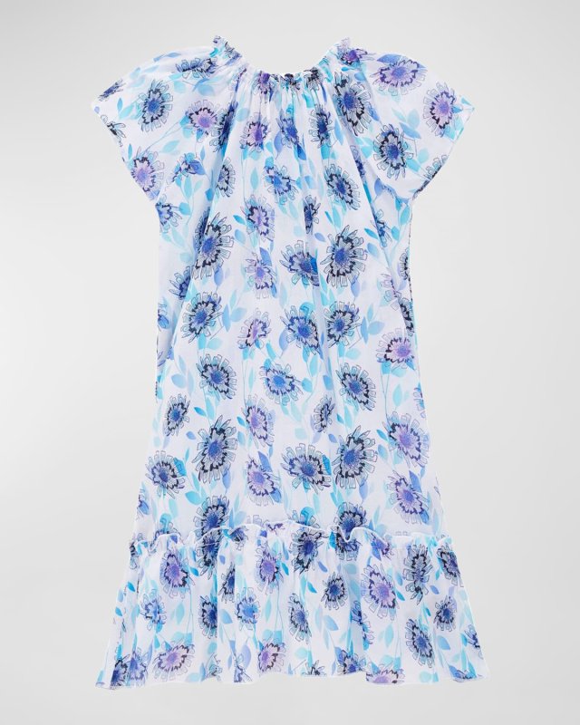 Girl's Flash Flowers Cotton Voile Dress, Size 2-14