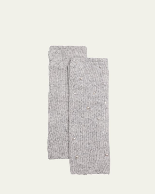 Embellished Long Fingerless Cashmere Gloves