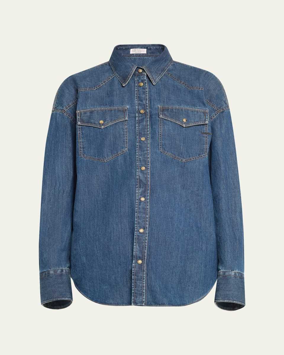 Light Denim Shirt With Monili Tab
