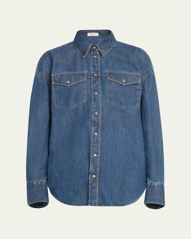 Light Denim Shirt With Monili Tab