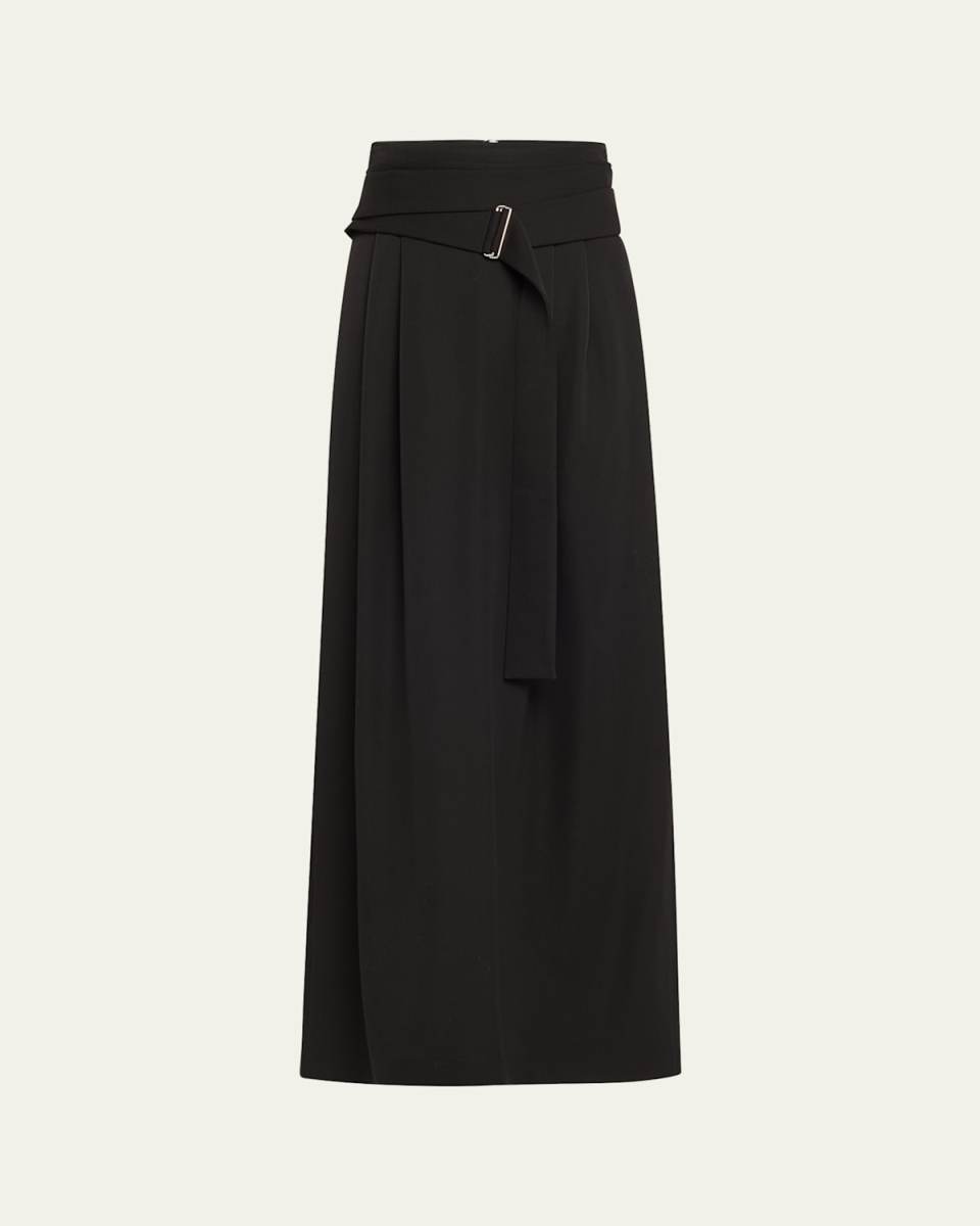 Angela Long Pleated Self-Tie Wool Skirt