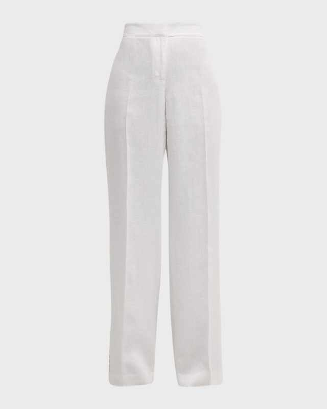Sullivan Straight-Leg Crochet-Trim Pants