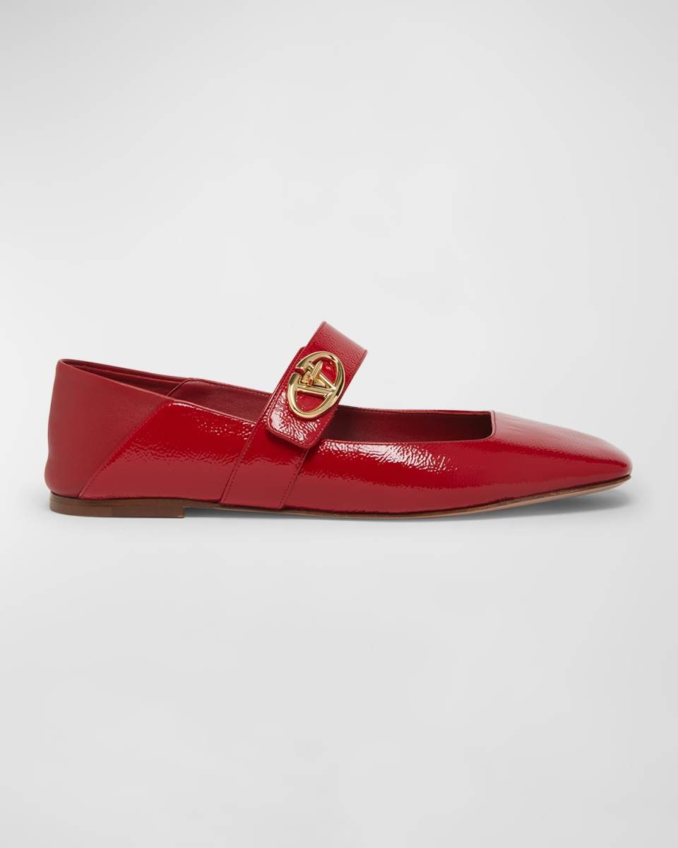 Leather VLogo Square-Toe Ballerina Flats