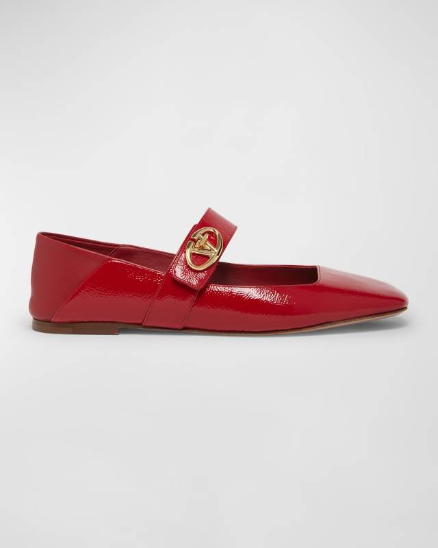 Leather VLogo Square-Toe Ballerina Flats