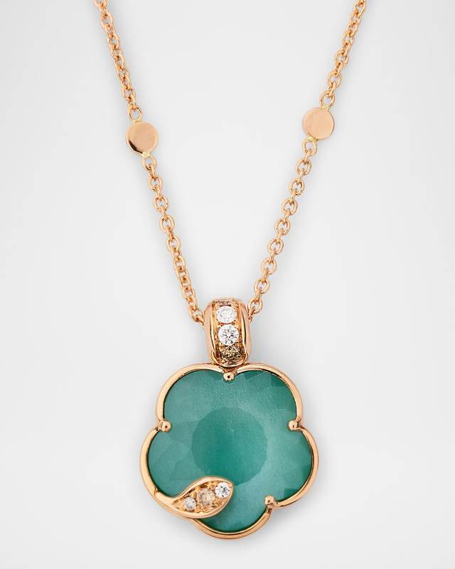 Ton Joli 18K Rose Gold Diamond Necklace with Green Agate