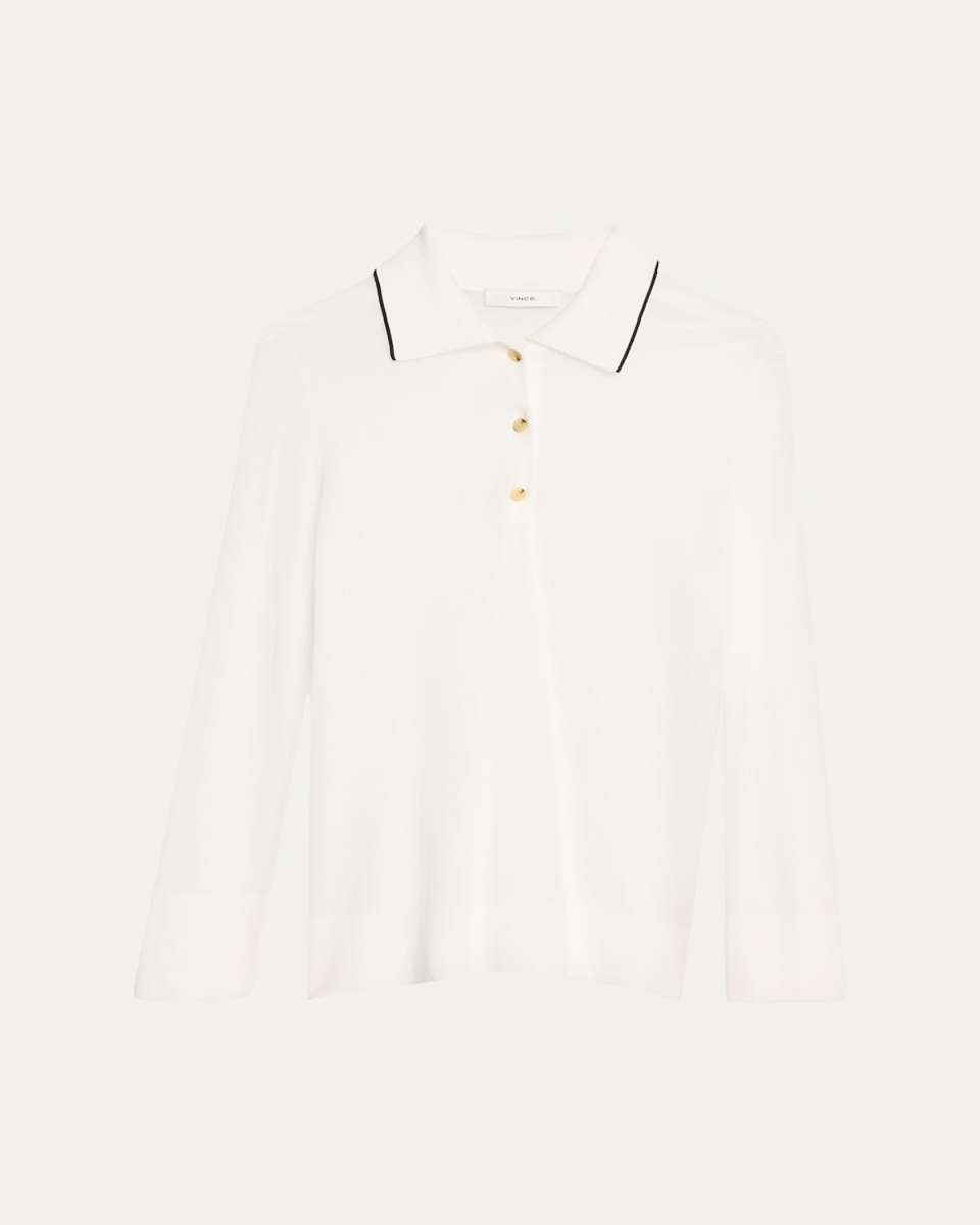 Tipped Collar Long-Sleeve Pique Polo Shirt