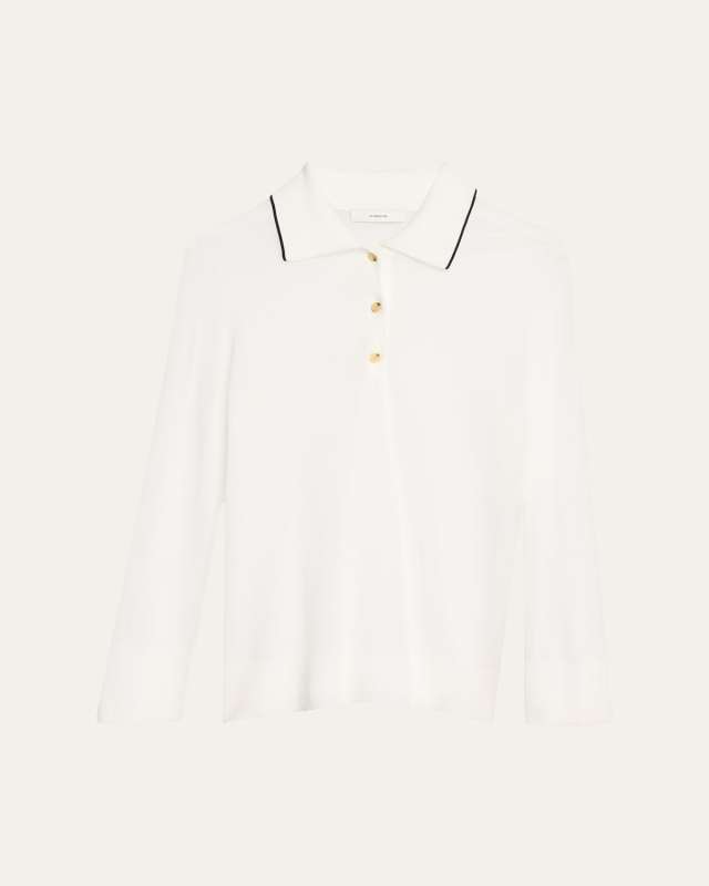 Tipped Collar Long-Sleeve Pique Polo Shirt