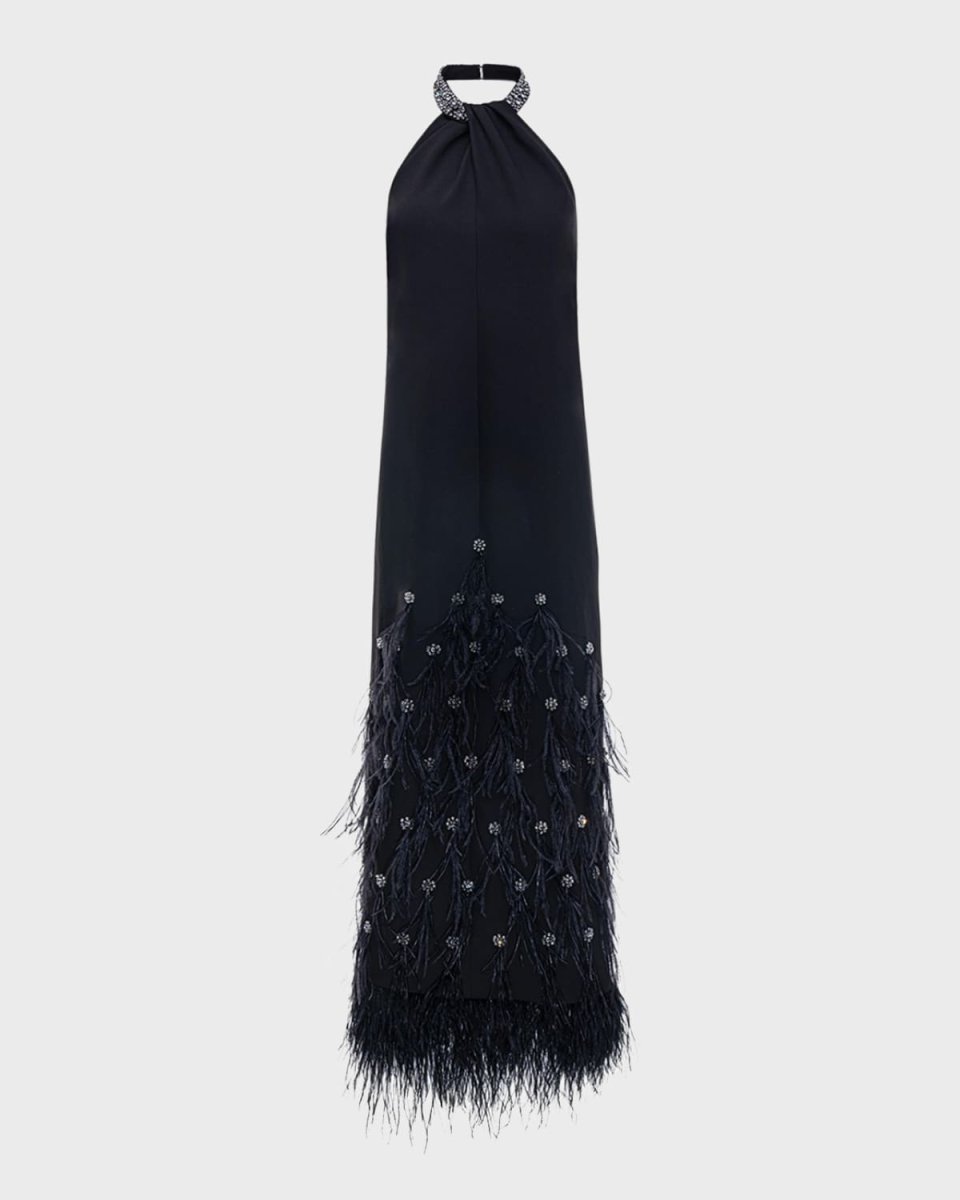 Vic Crystal Feather Halter Gown