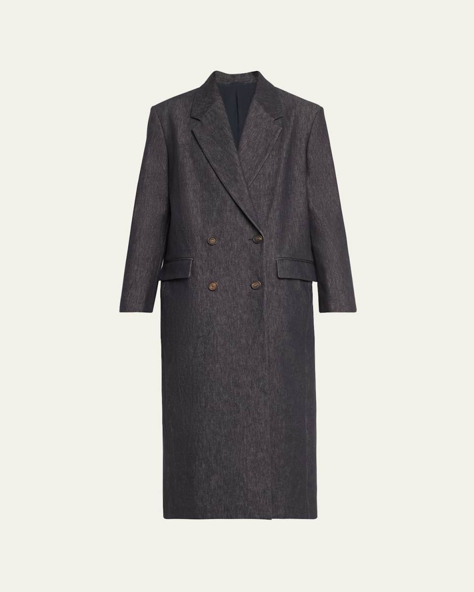 Long Denim Double-Breasted Coat