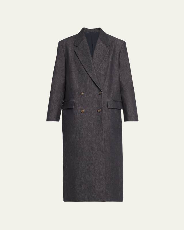 Long Denim Double-Breasted Coat