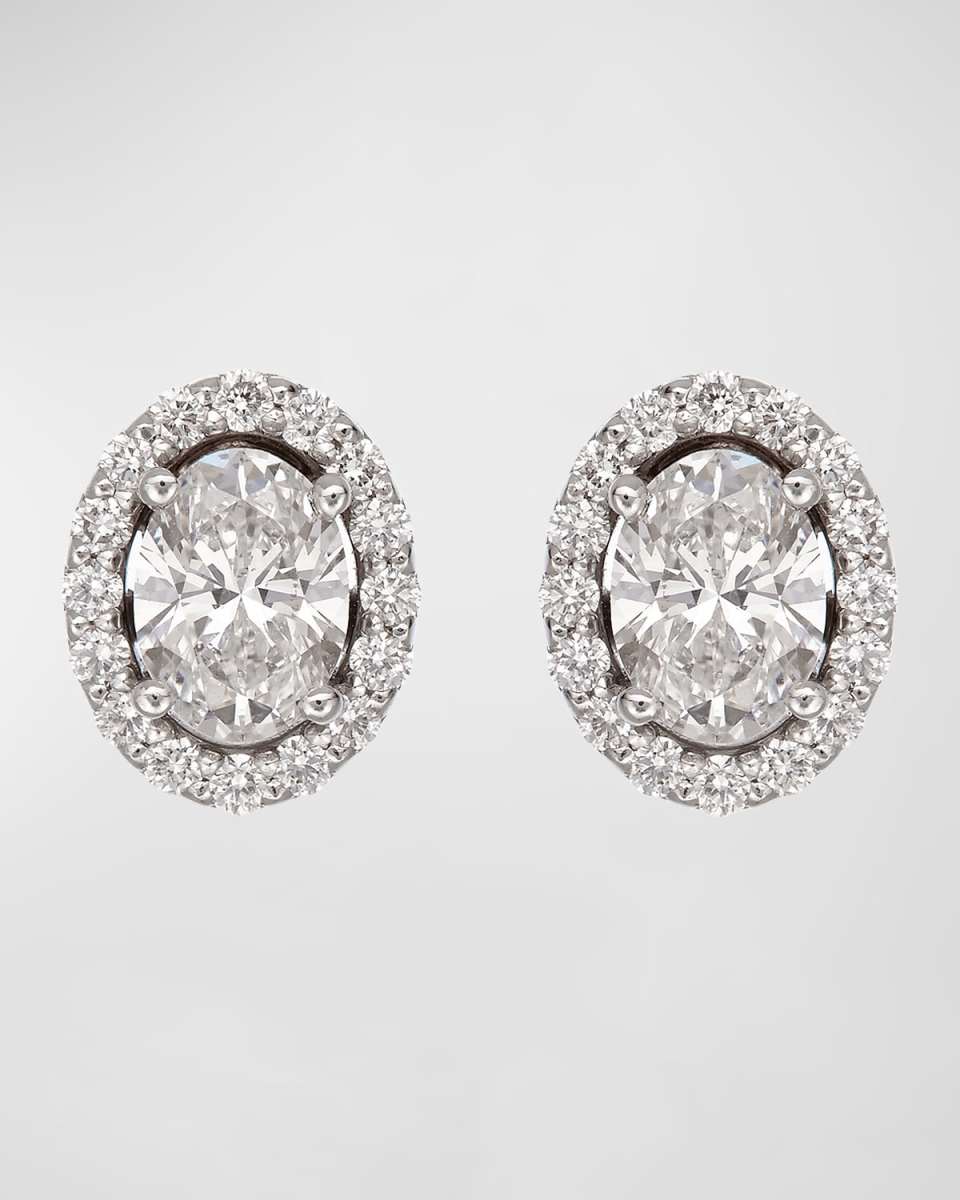 18K White Gold Earrings with Diamond Ovals