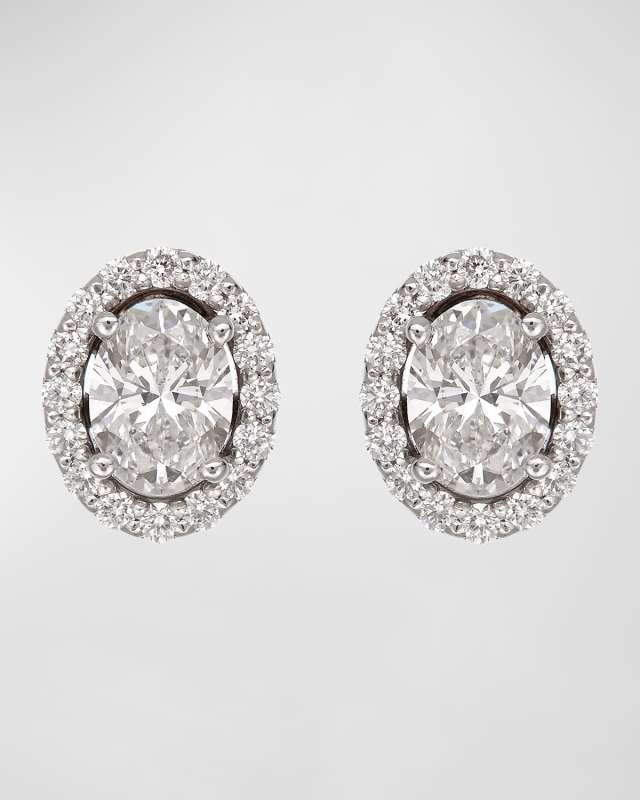 18K White Gold Earrings with Diamond Ovals