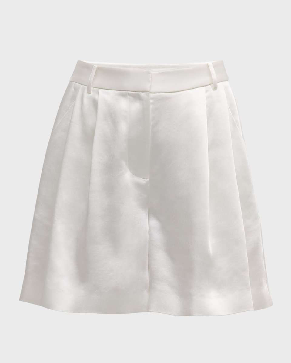 Jaynie Pleated High-Rise Satin Shorts