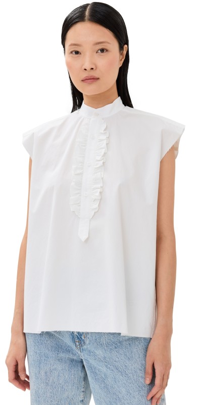 Tanner Fletcher Germain Ruffle Placket Shirt White
