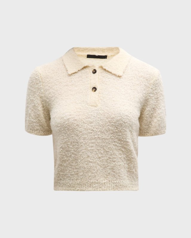 Wool-Blend Boucle Short-Sleeve Polo Sweater