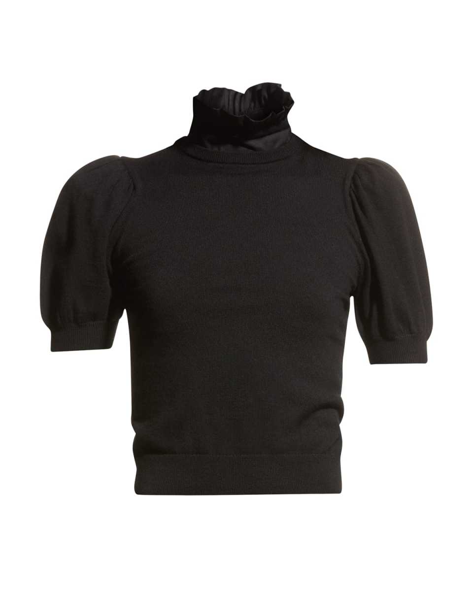 Chase Puff-Sleeve Ruffle-Neck Sweat
