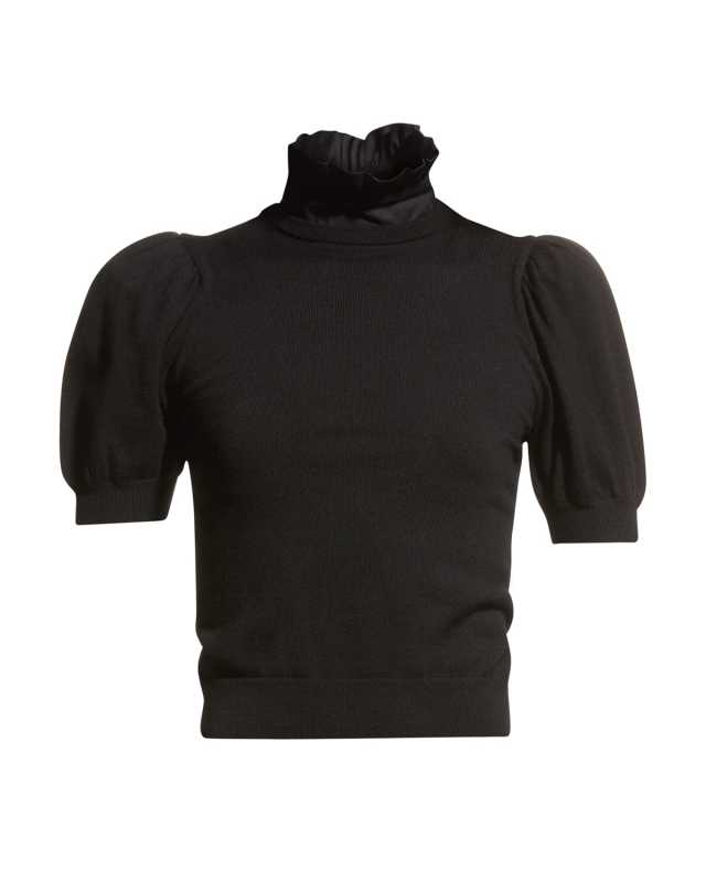 Chase Puff-Sleeve Ruffle-Neck Sweat