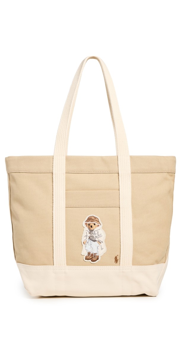 Polo Ralph Lauren Canvas Bear Medium Tote Tan/Ecru