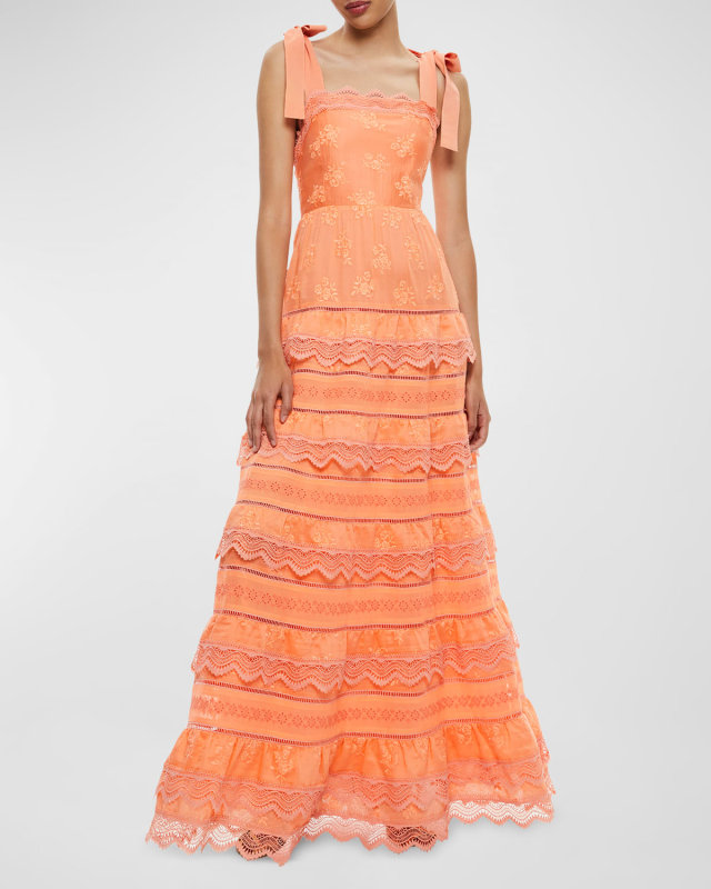 Vega Embroidered Tiered Maxi Dress