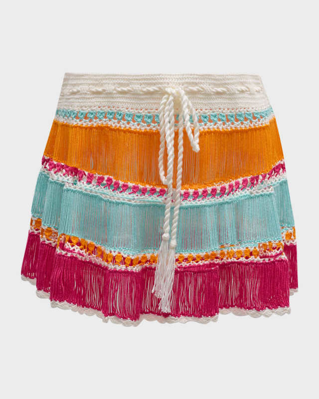 Hand Crochet Striped Tiered Mini Skirt
