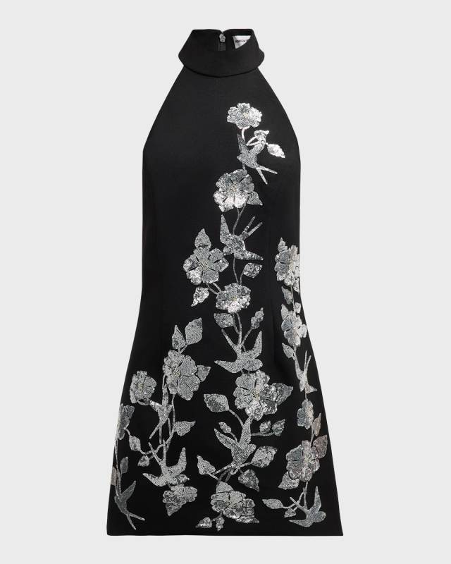 Monroe Floral Embroidered Halter Mini Dress