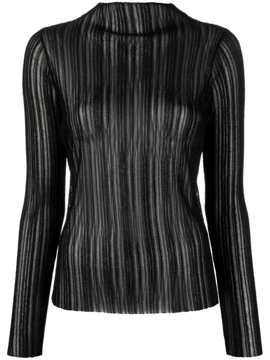 Amy ribbed-knit sheer top