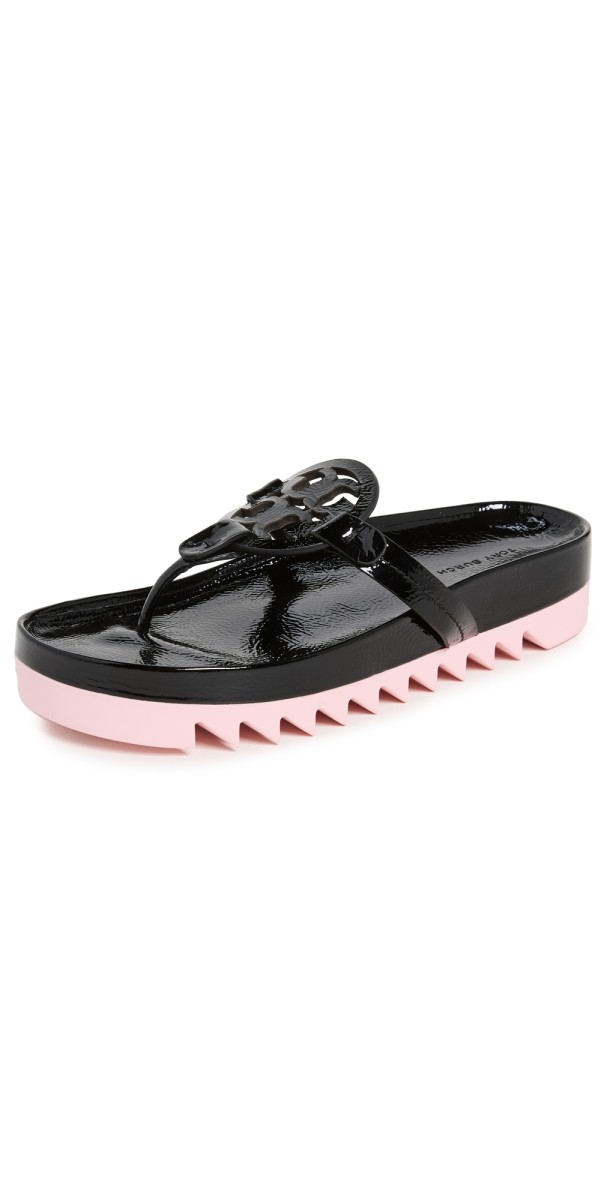 Tory Burch Miller Cloud Lug Sandals Perfect Black / Petunia