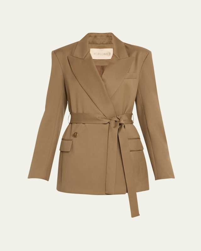 Augustina Double-Breasted Self-Tie Wool Blazer