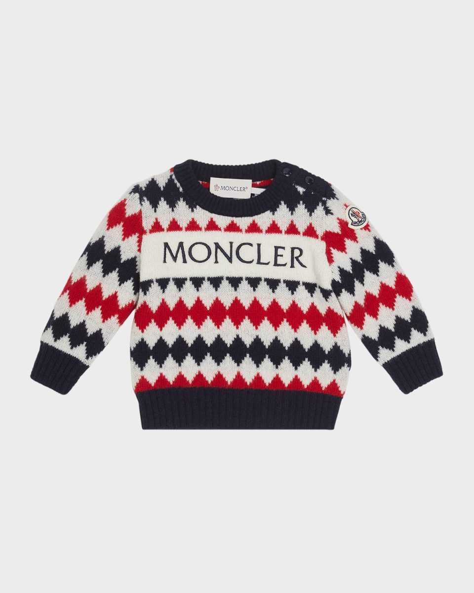 Boy's Logo-Print Diamond Intarsia Sweater, Size 6M-3
