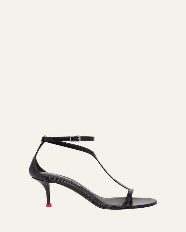 Leather T-Strap Stiletto Sandals
