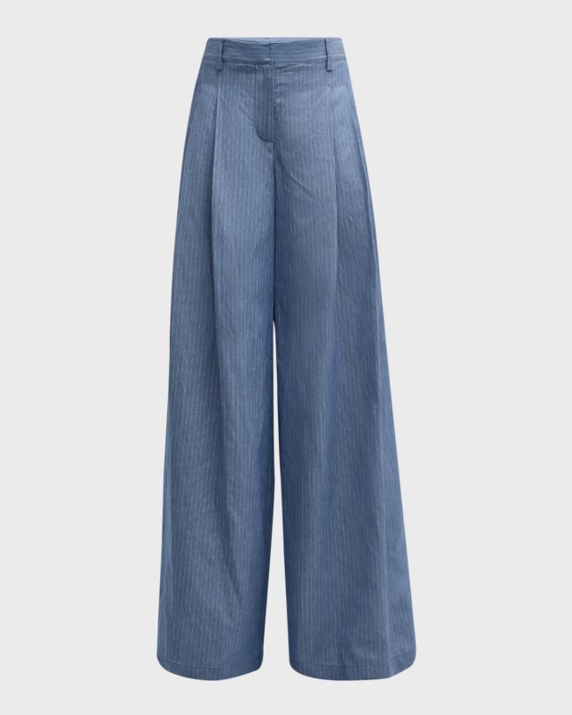 Didi Pinstripe Cotton Wide-Leg Pants