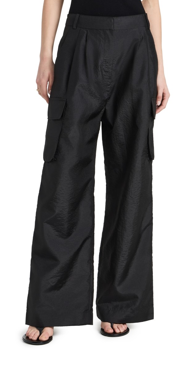 Tibi Crispy Nylon Pleated Cargo Pant Black